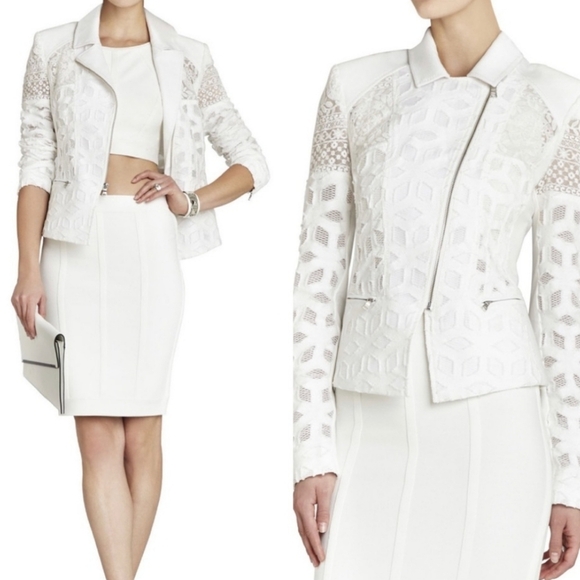 C - NWT BCBGMaxazria white jacquard jacket "boe" - Picture 2 of 9
